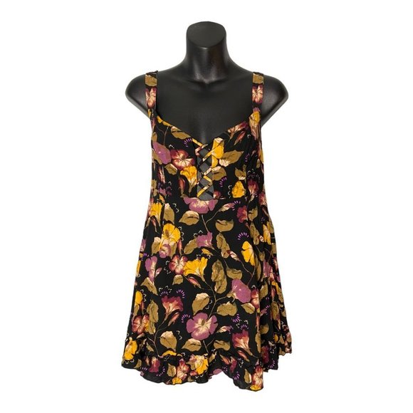 Free People Lattice Lovers Floral Ruffle Mini Slip Dress Size Small - Picture 3 of 12